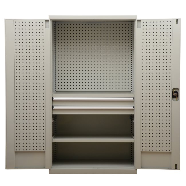 置物柜（灰色）双开2层+2抽+门板+背半板