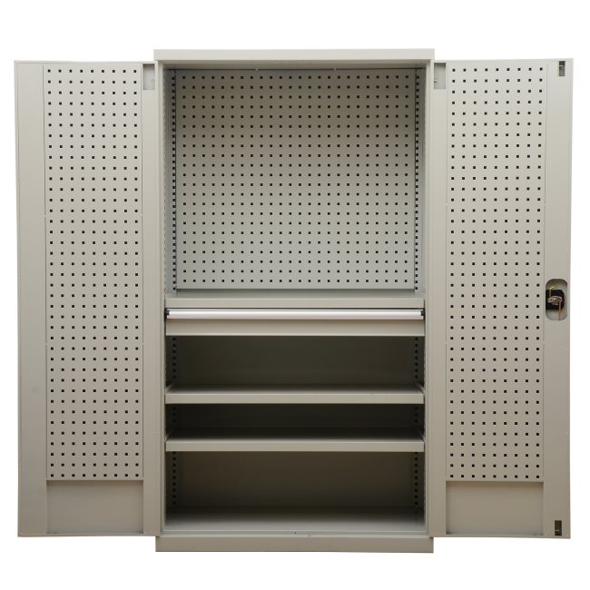 置物柜（灰色）双开3层+1抽+门板+背半板1
